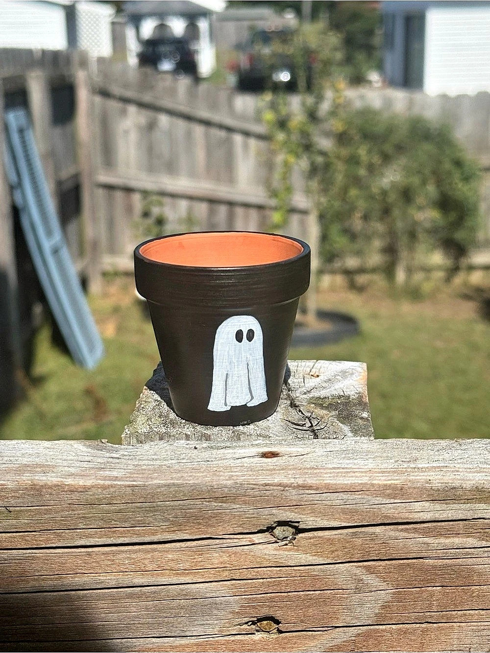 Black & Orange Ghost Painted Planter